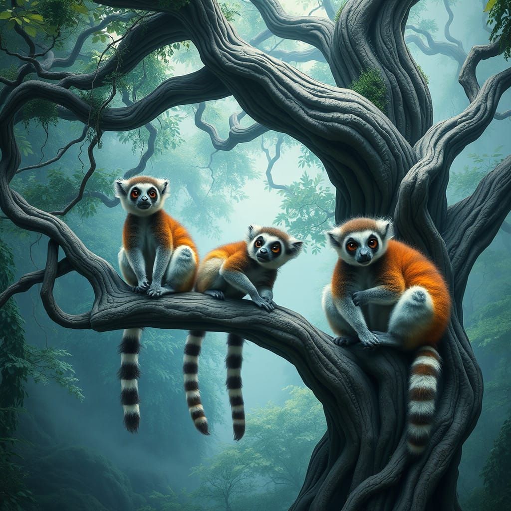 Fantastical Lemurs in Emerald Forest
