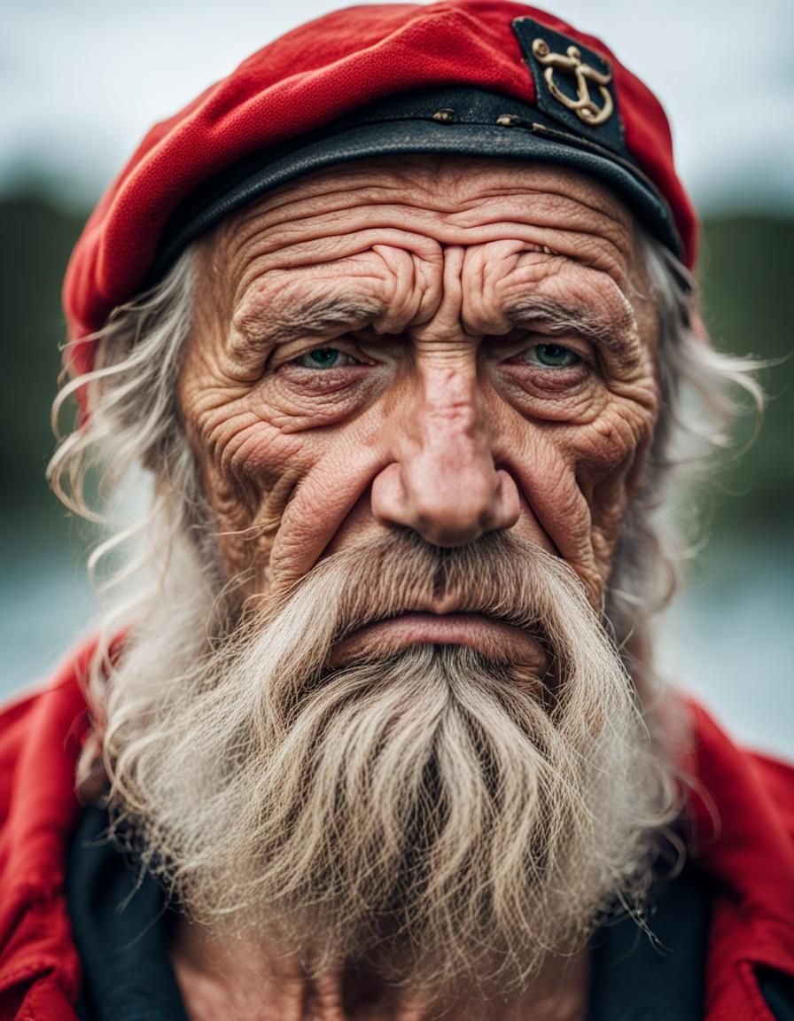 Weathered Sailor Portrait with Red Cap