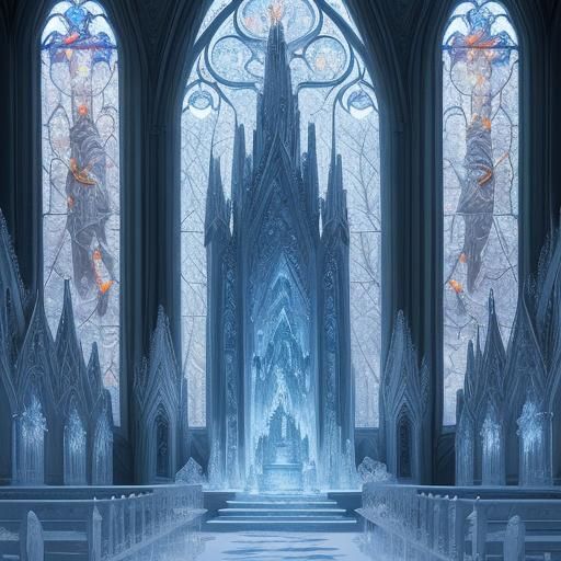 Gothic Church Ice Sculpture in Winter Sunlight