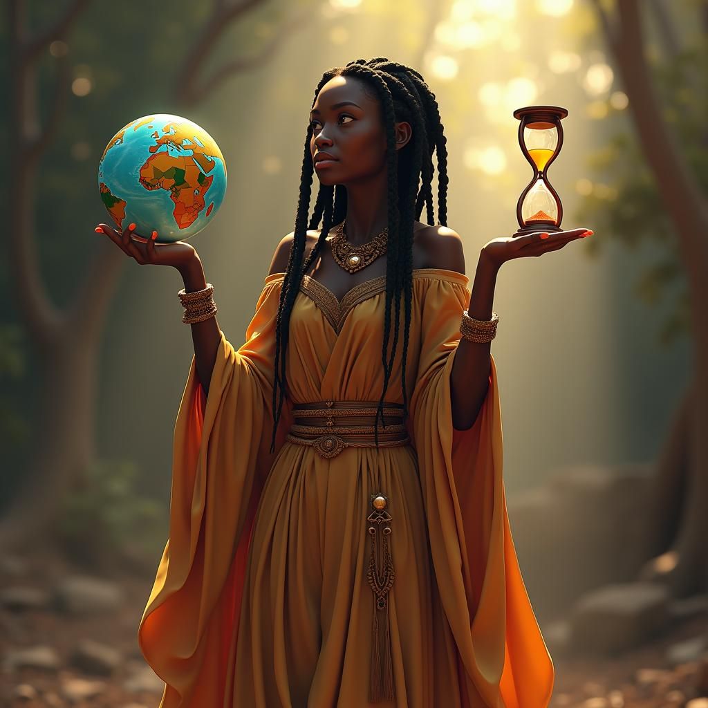 African Woman Balances World and Life: Lo-fi Anime