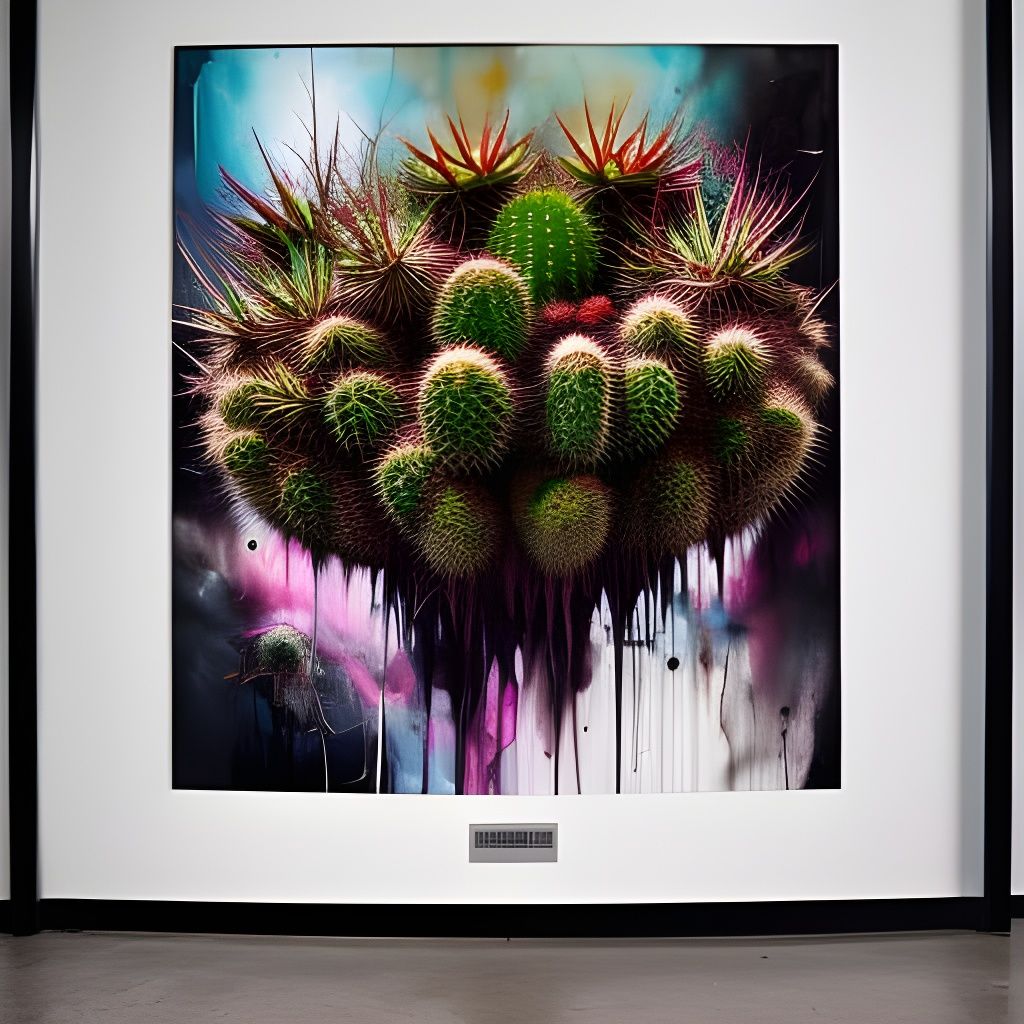 Detailed Cacti Painting in Mixed-Media Style