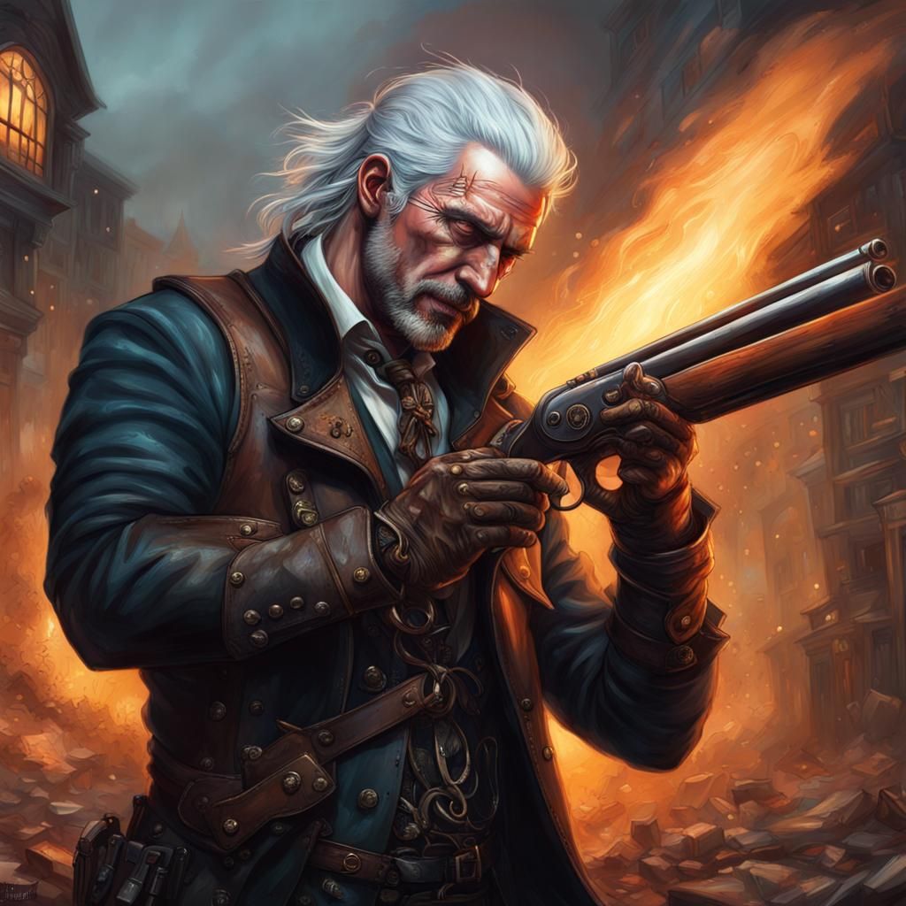 Steampunk Witcher in Gothic Riot Scene