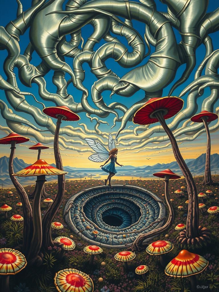 Surreal Landscape with Elastic Flora and Fairy Vortex