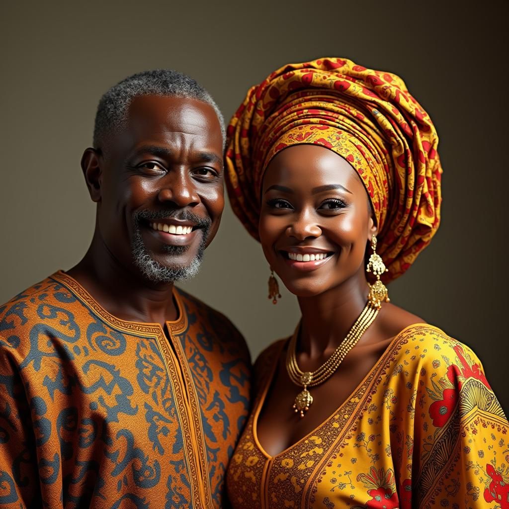 Nigerian Couple in Traditional Attire: Hyperrealistic Portra...