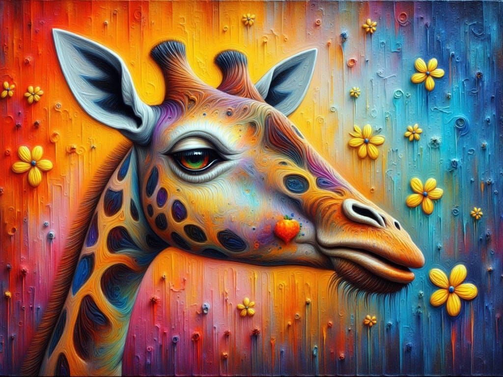 Whimsical Giraffe Portrait in Vibrant Acrylic Paint