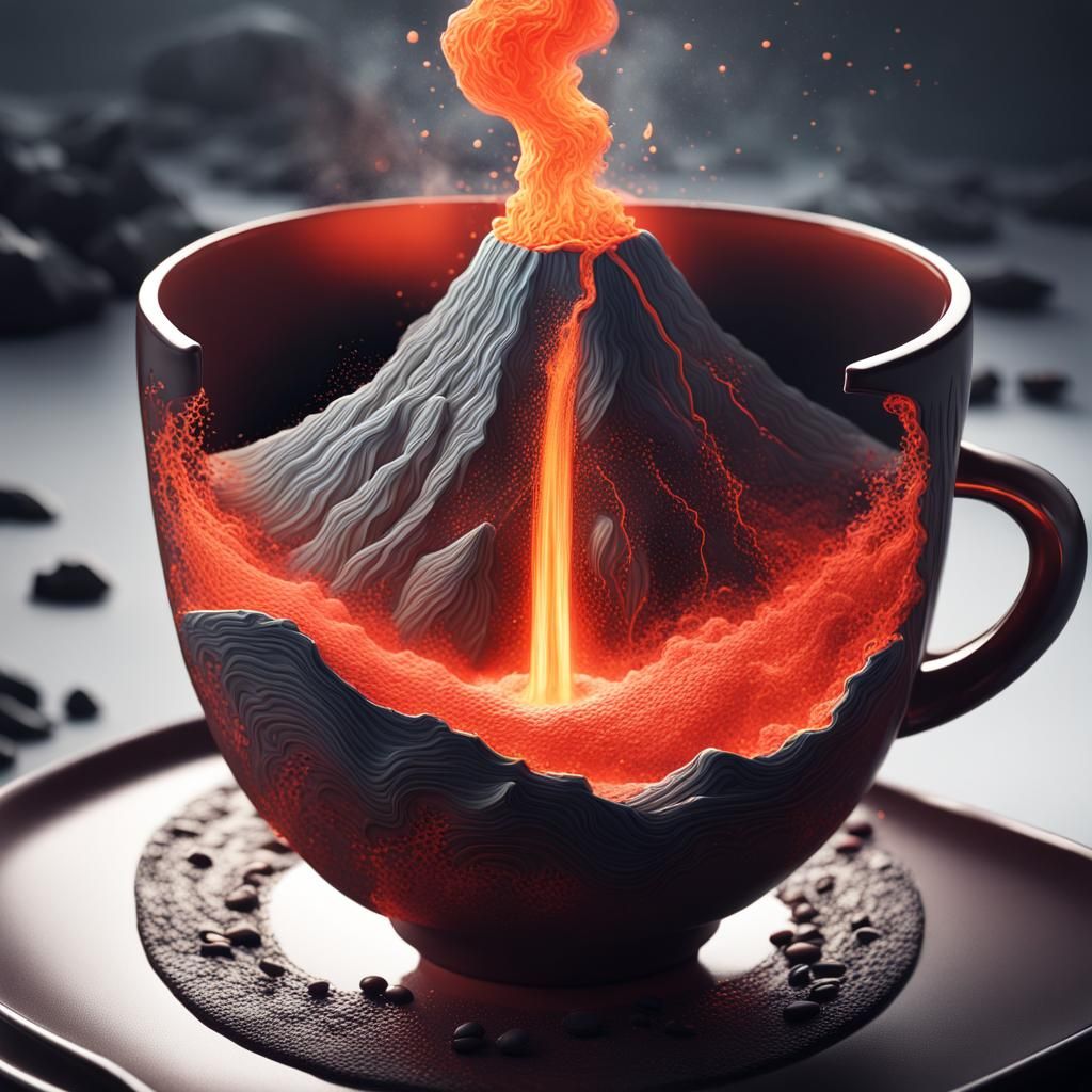 Volcanic Eruption in Coffee Cup: Conceptual Art