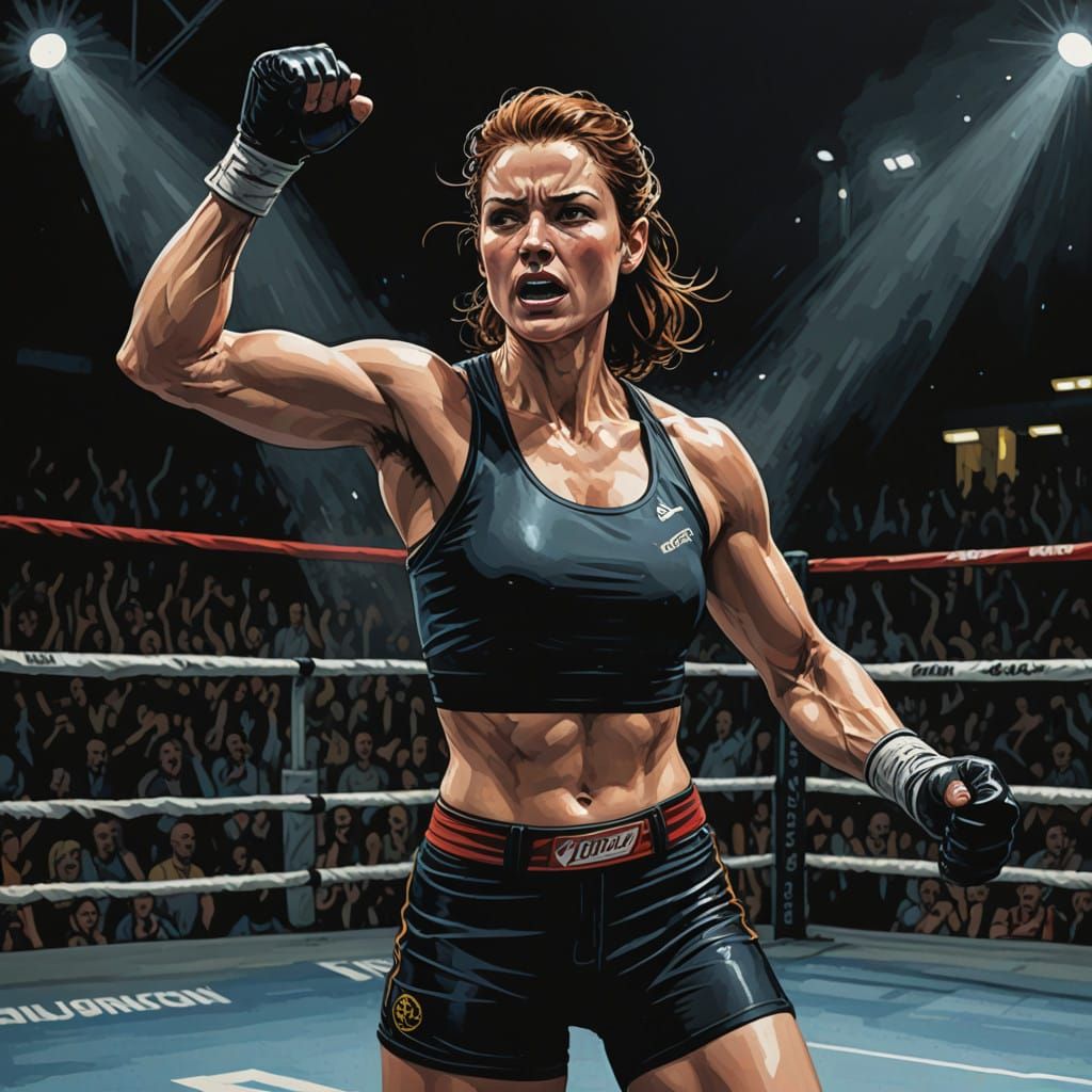 Triumphant Female Boxer in a Sea of Adoring Fans