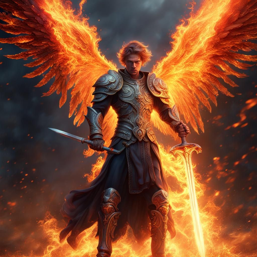 Flaming Angel with Sword Fantasy Concept Art
