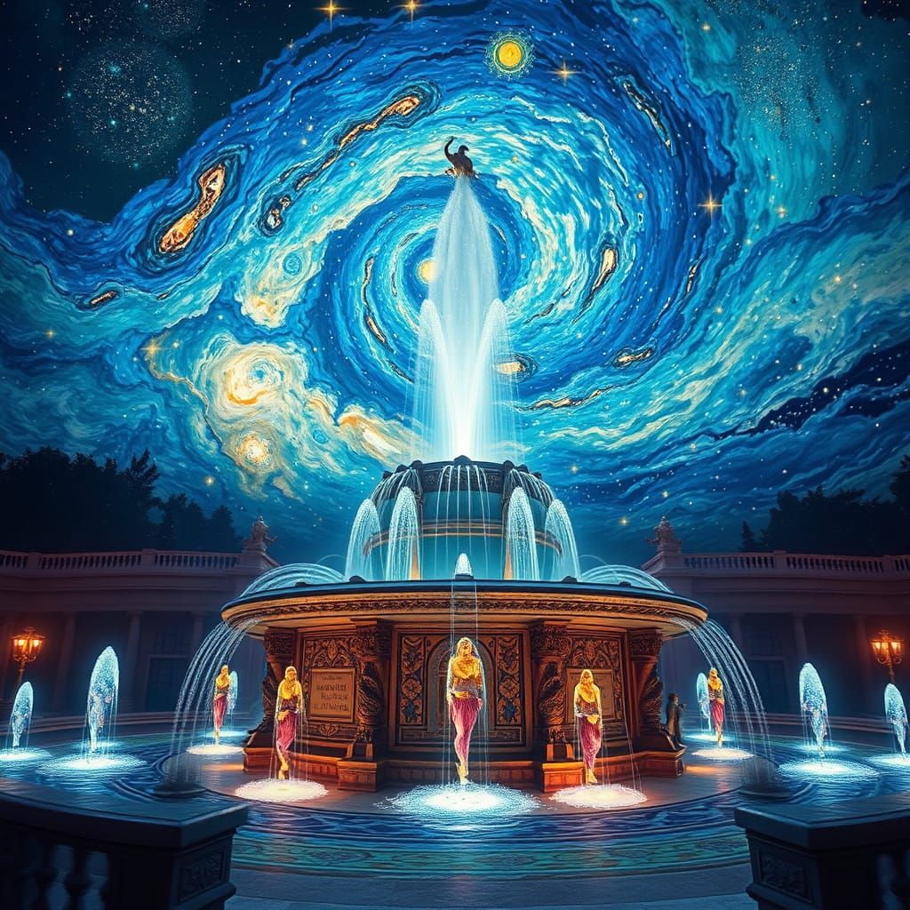 Nebula Fountain in a Nightscape Digital Art