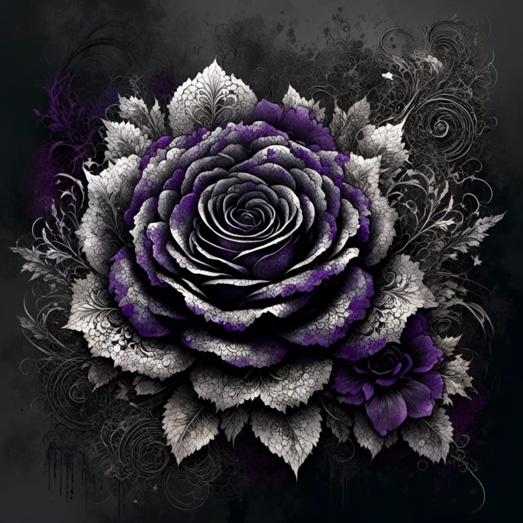 Black and Purple Rose with Rainbow Lace Flowers