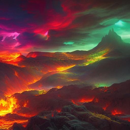 Epic Flaming Landscape in High Fantasy Style