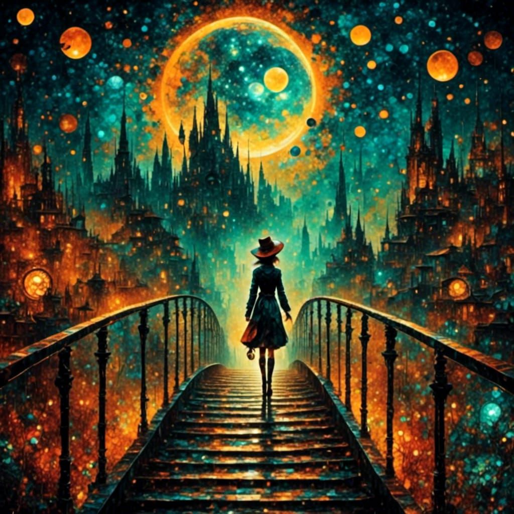 Woman on Footbridge to Unknown Destination