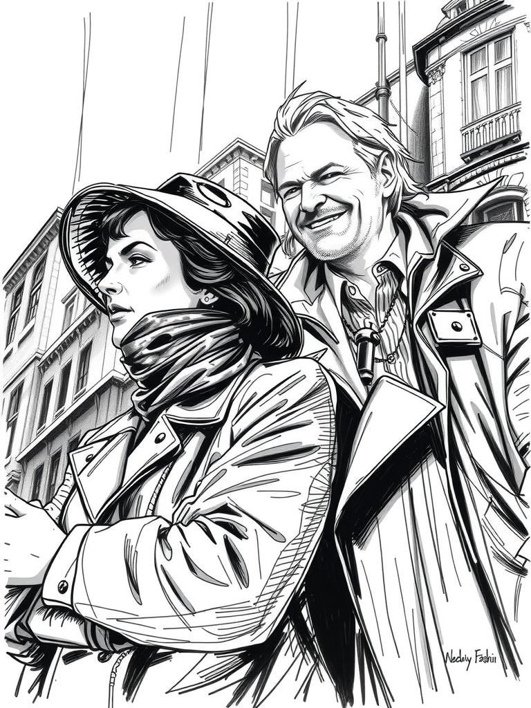 Romantic Comedy Movie Poster in Ink Drawing Style