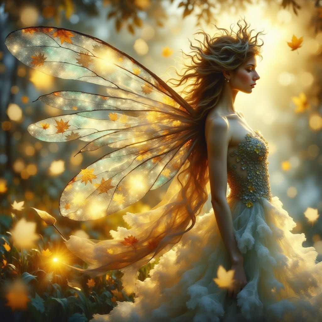 Autumn Fae with Translucent Wings in Sunshine