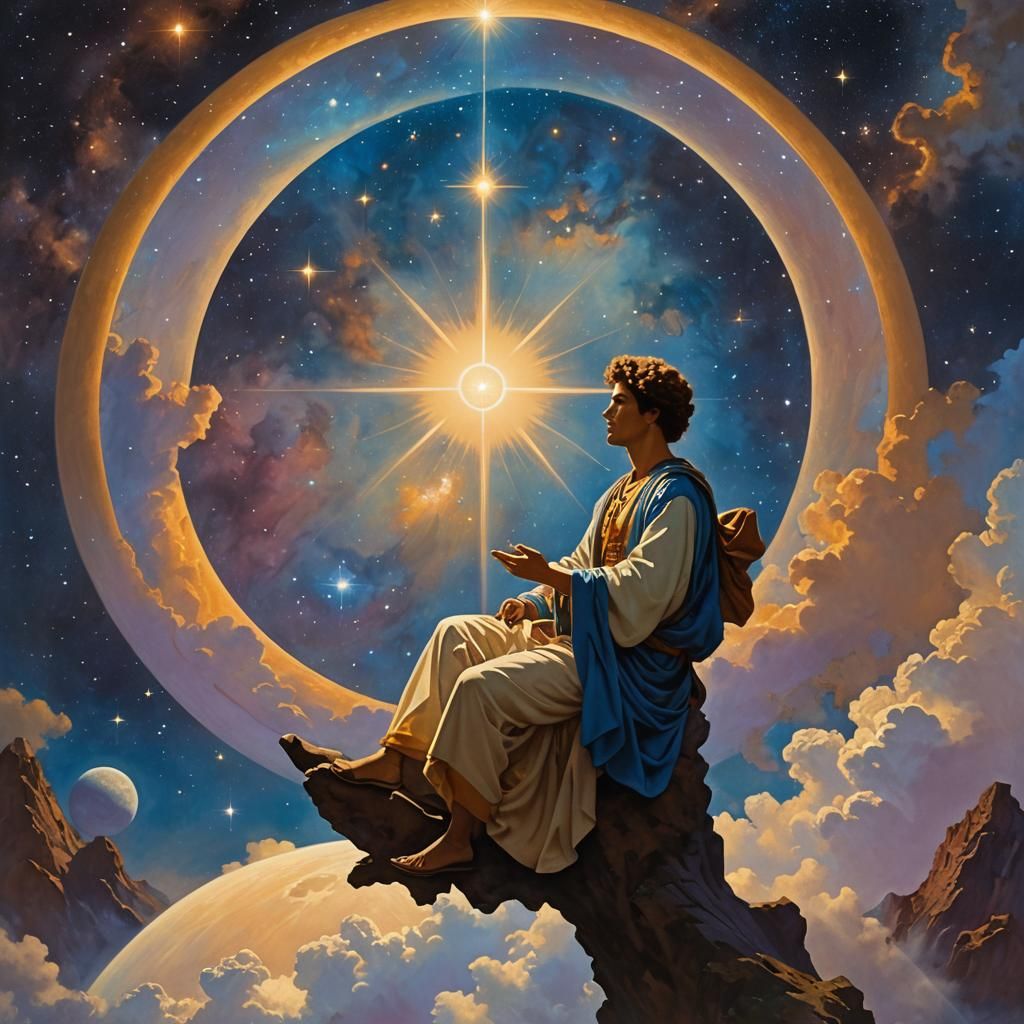 Pleiadian Counselor in Maxfield Parrish Style