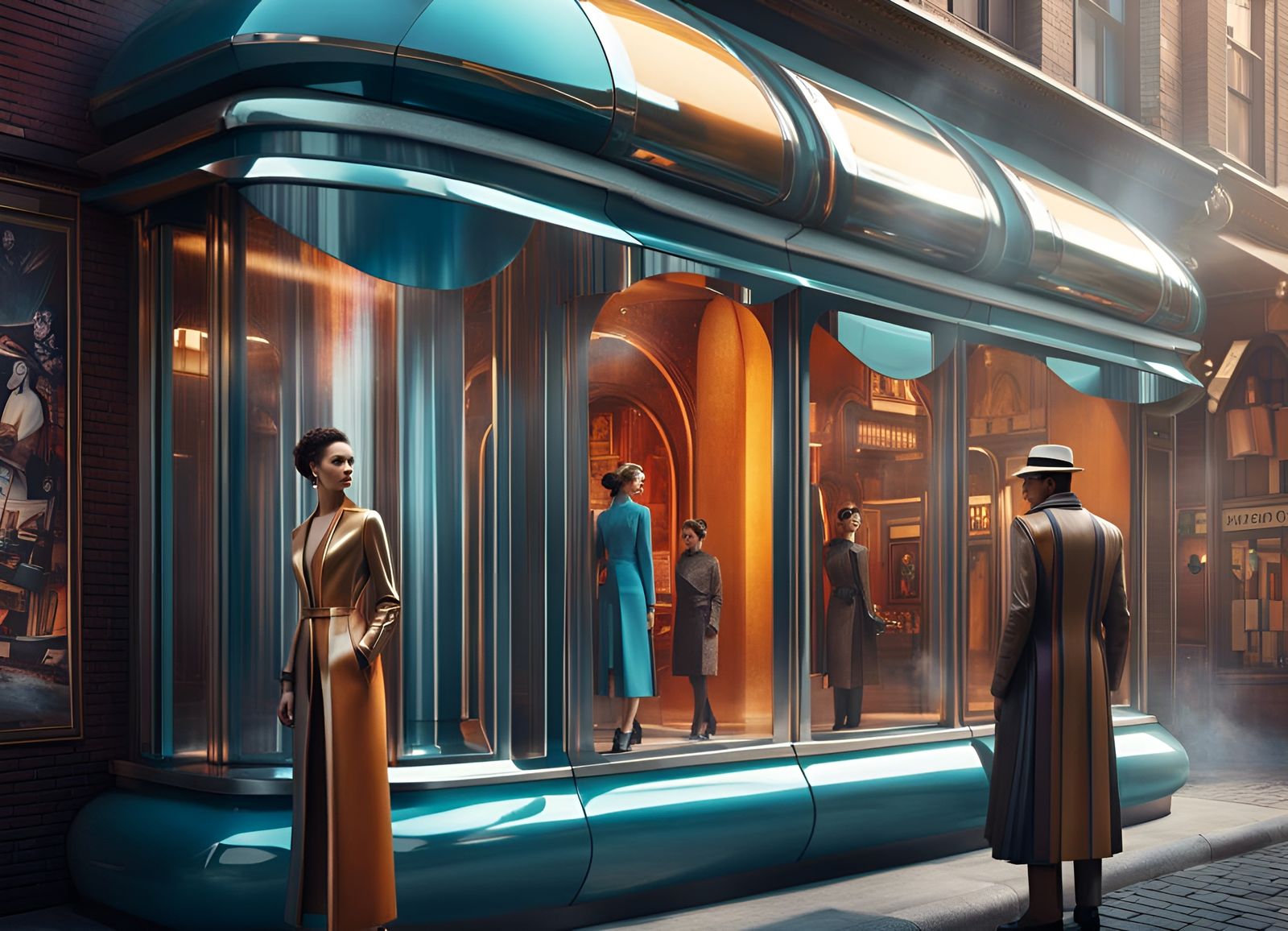 Futuristic City Street Scene with Glass Buildings