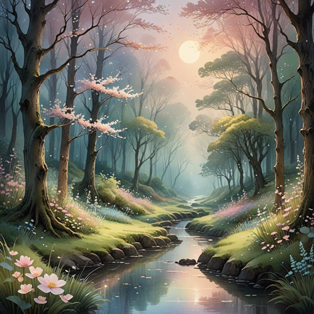 Dreamy Enchanted Forest at Dusk