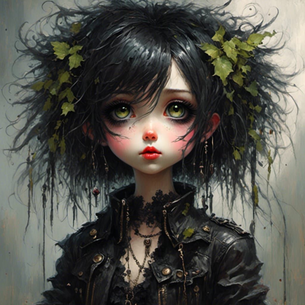 Goth Punk Girl Anime Art in 3D