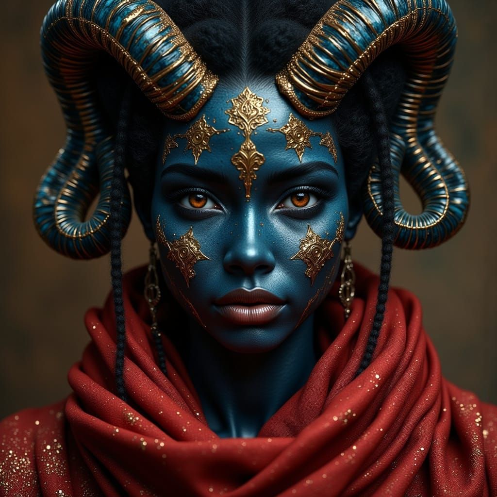Marbled Woman with Lapis Lazuli Horns in 8K