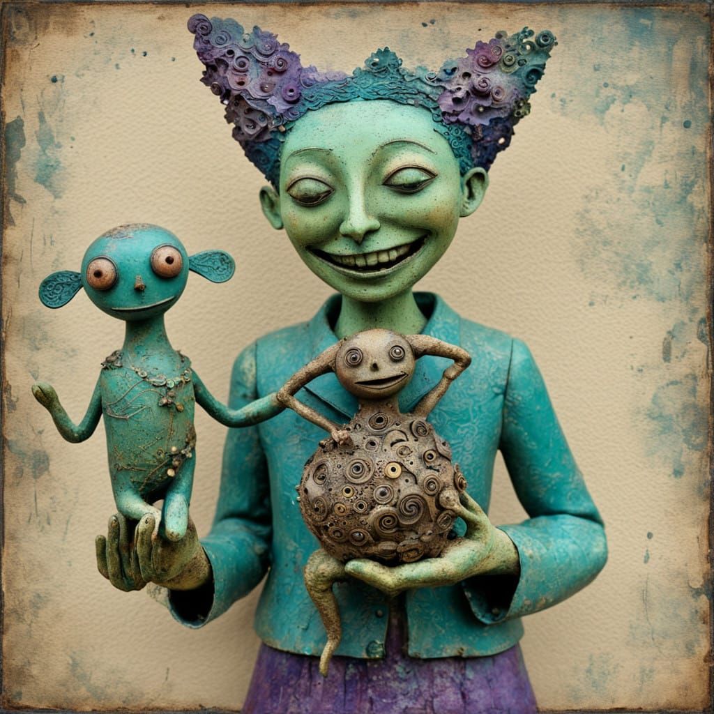 Whimsical Folk Art Assemblage with Outsider Art Flair