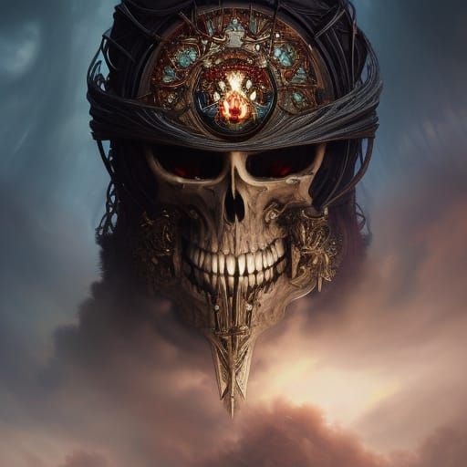 Tree Skull Punk Rocker with Roses in Dark Fantasy