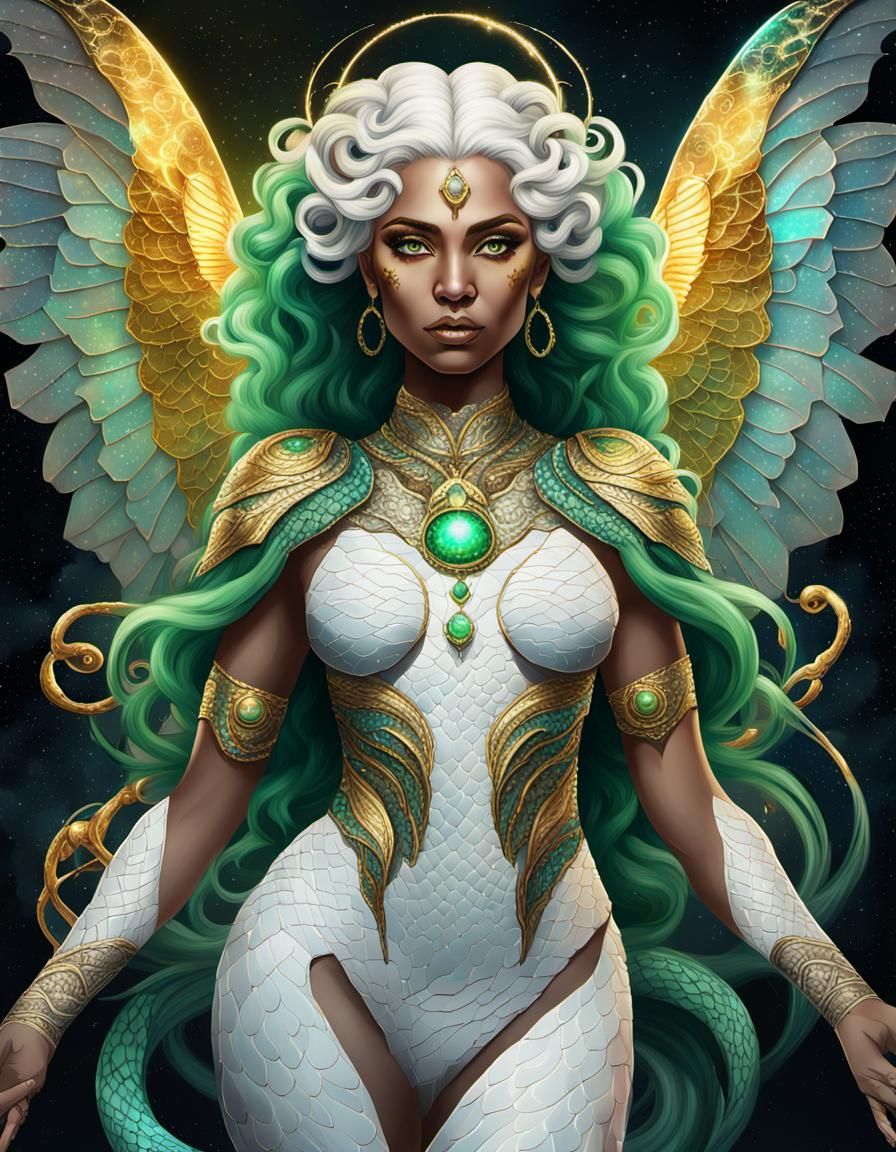 Snake Goddess with Bat Wings in Astral Style