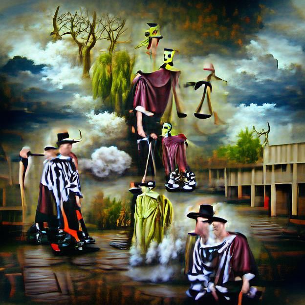 Court of Fools on Stilts: A Whimsical Scene