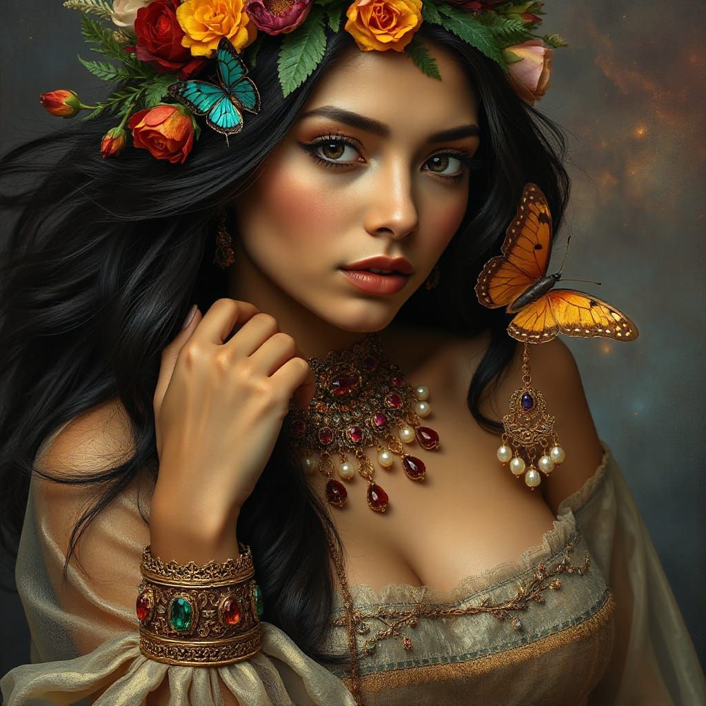 Latina Woman Portrait with Autumnal Flower Crown
