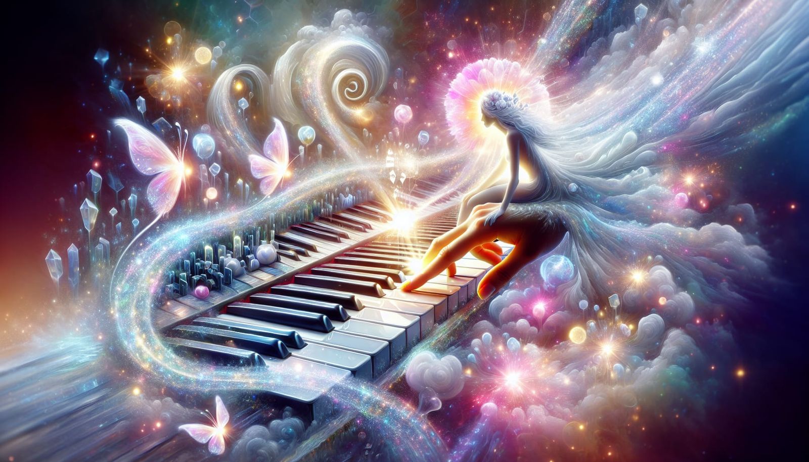 Radiant Keyboard Fantasy Scene in Hyper-Realism