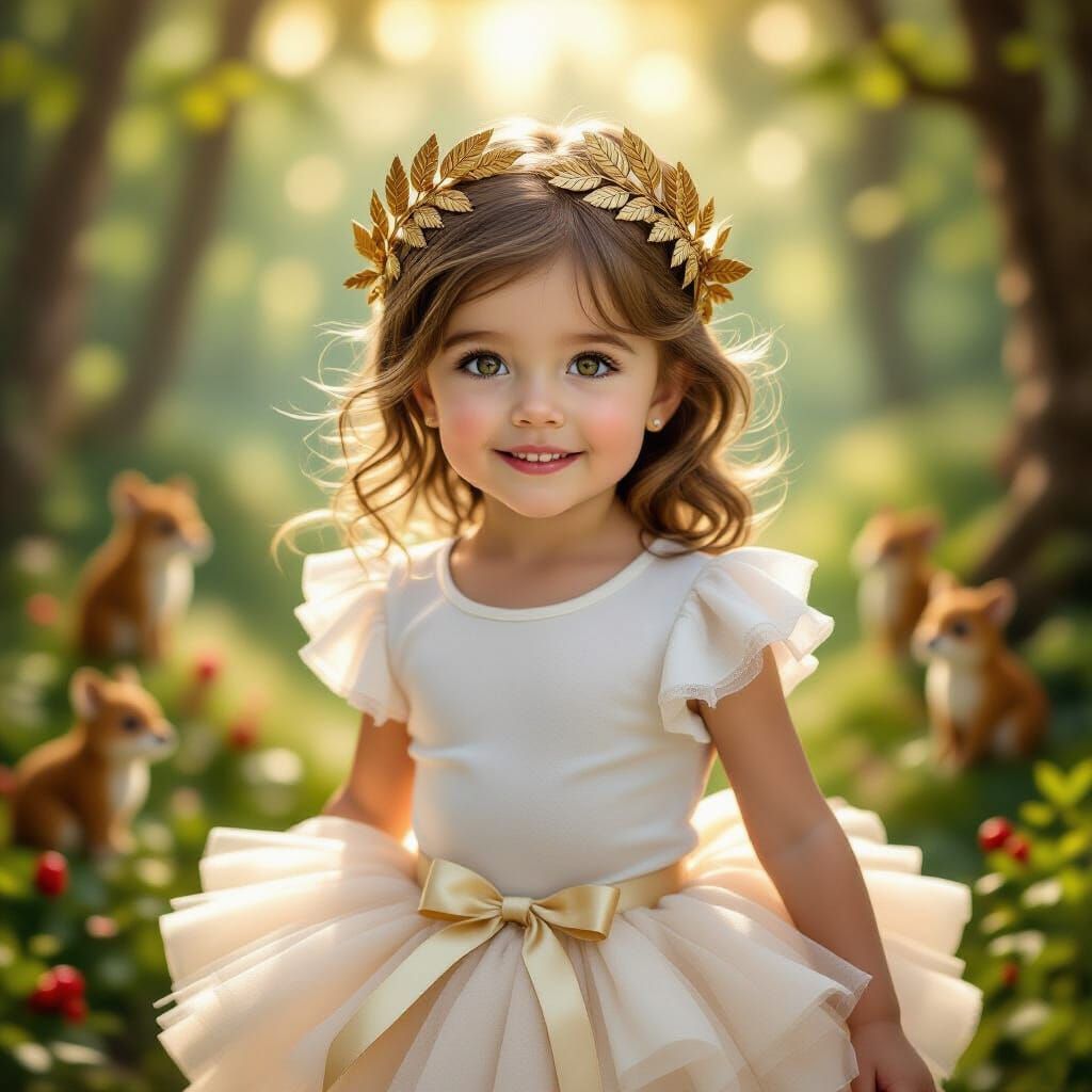 Girl with Laurel Wreath in Enchanted Forest