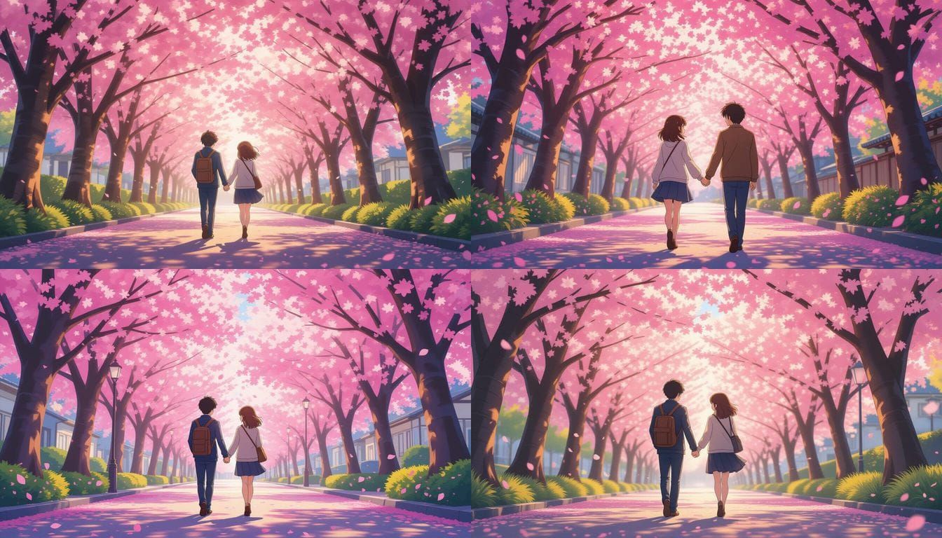 Romantic Anime Couple Under Cherry Blossoms