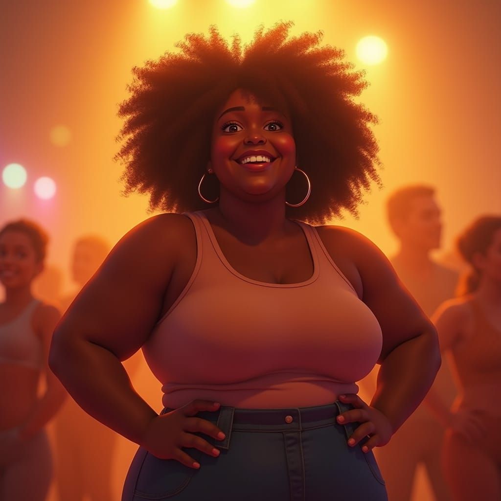 Vibrant Black Teen Girl Radiates Joy in 80's Fitness Style