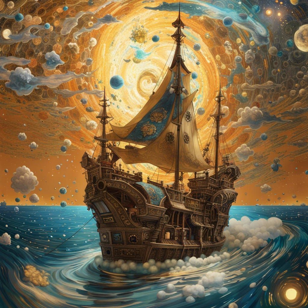 Cosmic Alien Pirate Ship in Rococo-Gothic Style