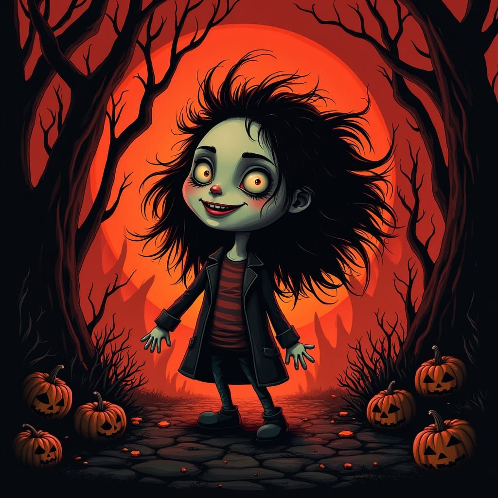 Halloween Horror Movie Poster in Burtonesque Style