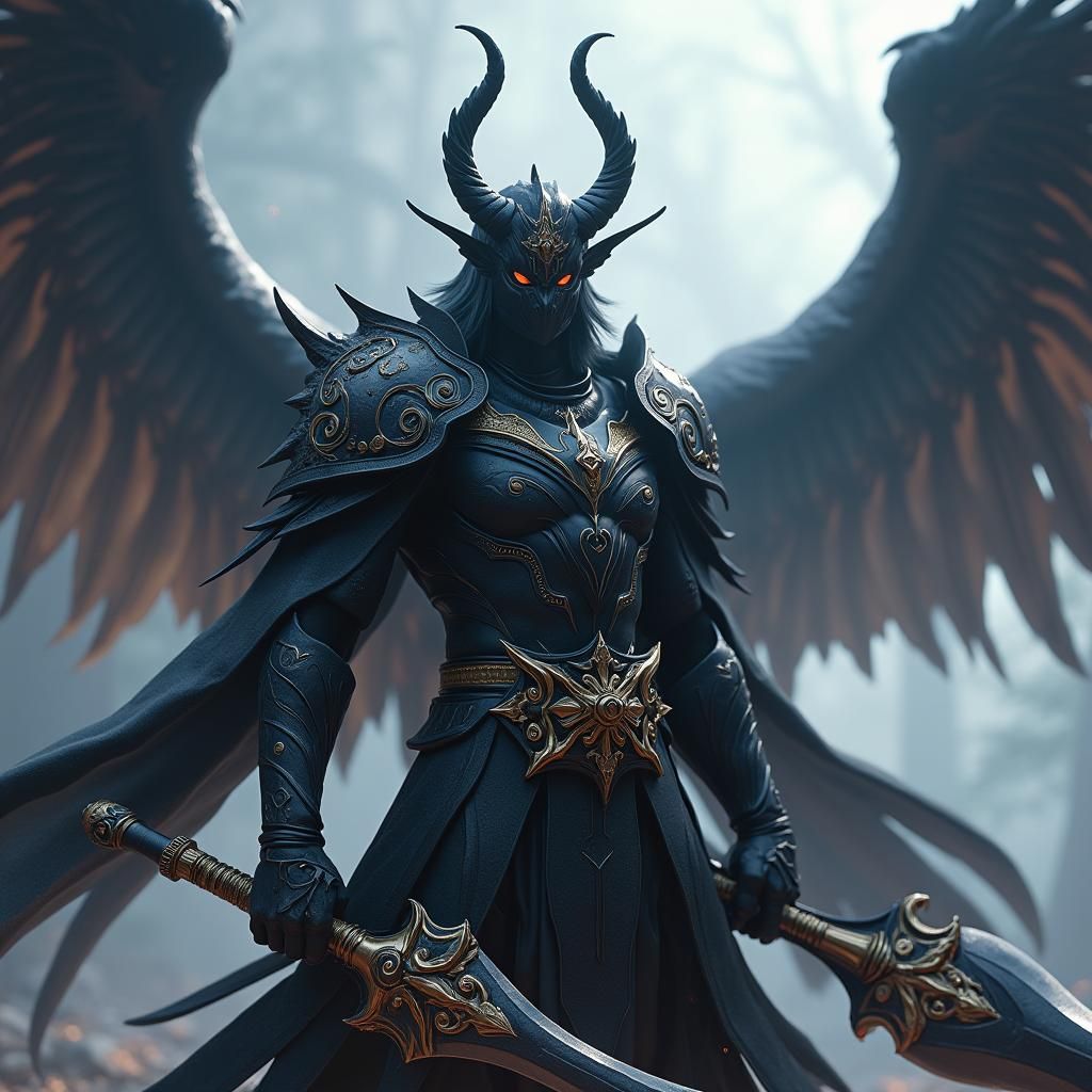 Black Kenku Fighter with Scythe in Anime Style