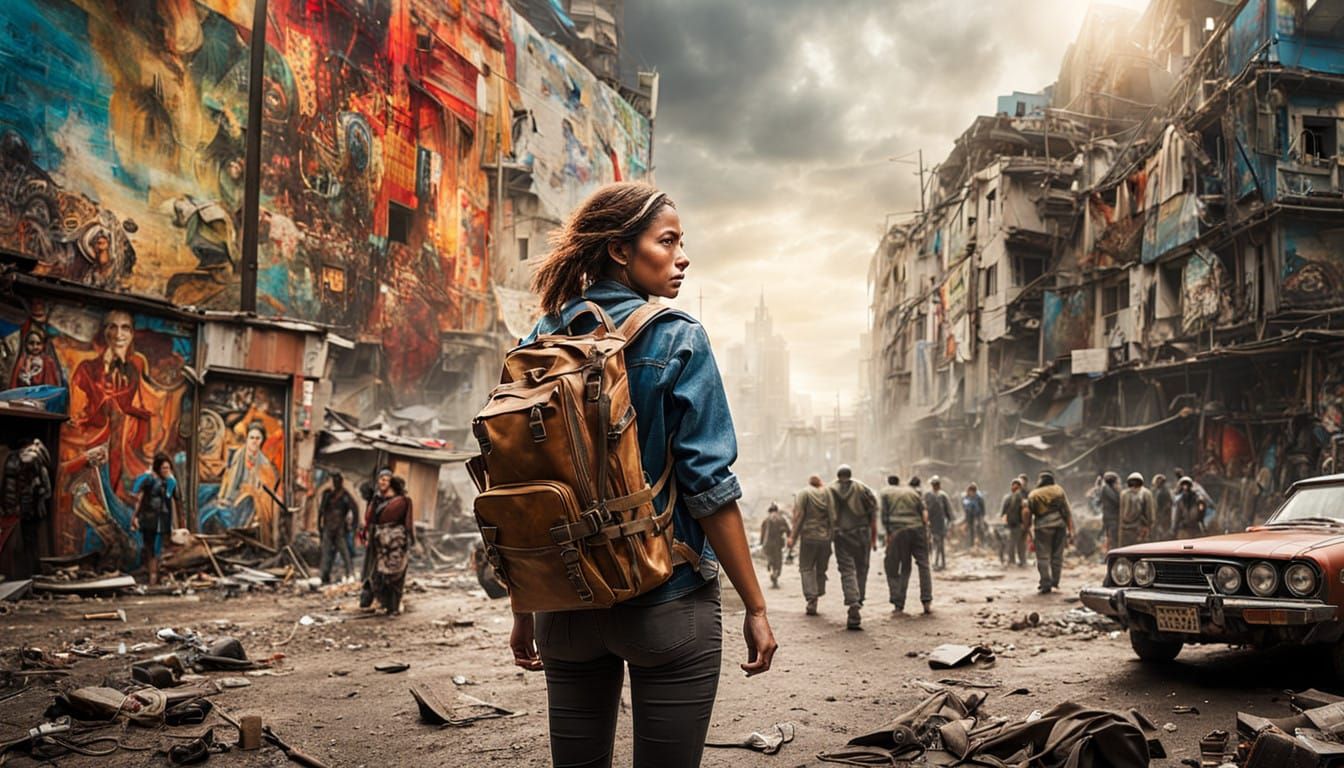 Post-Apocalyptic Survivor in Front of a Vibrant Mural