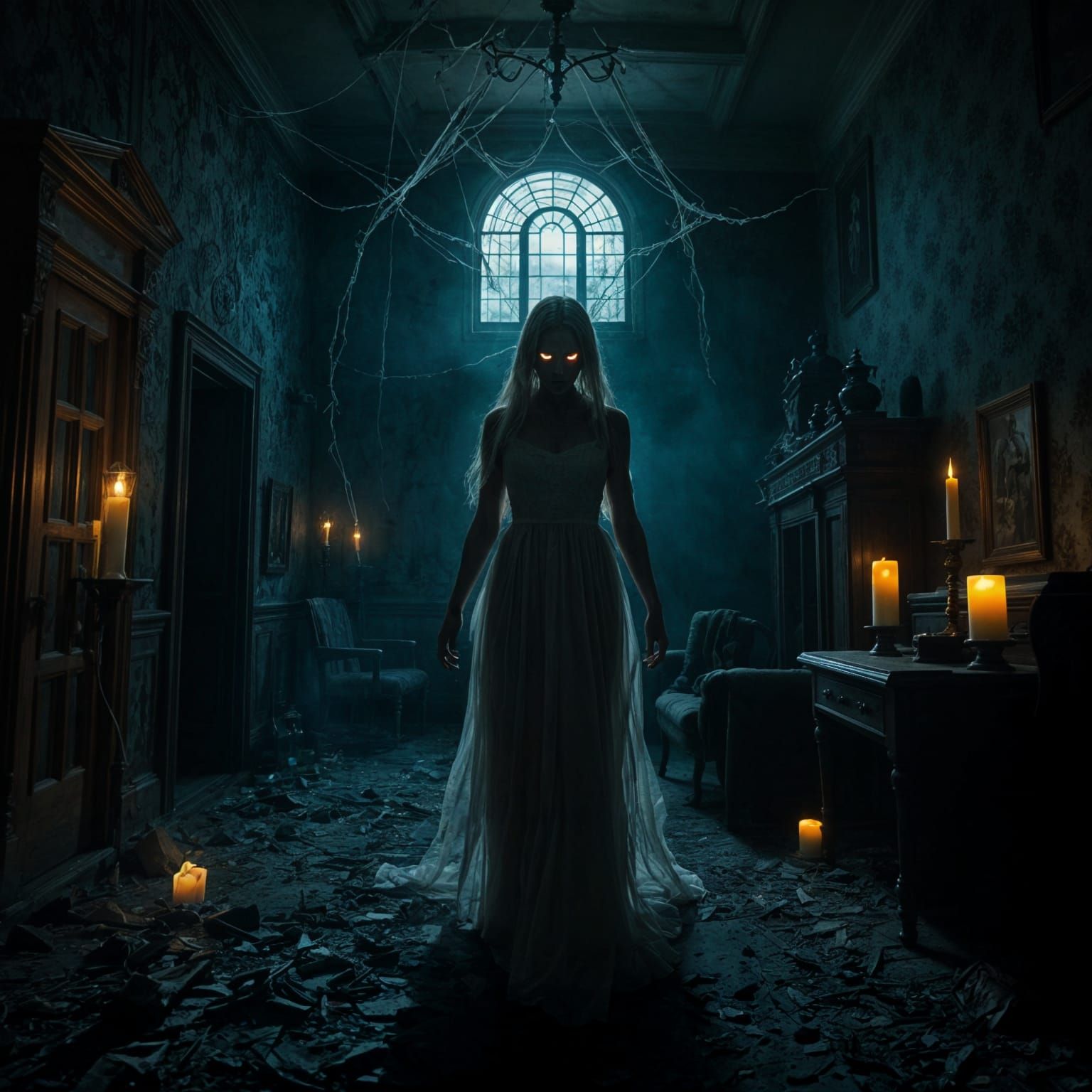 Scary Ghost Wandering a Haunted House