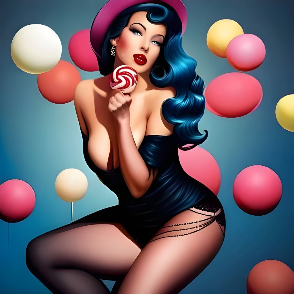 Pin-Up Girl with Lollipop and Candy