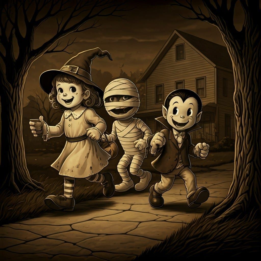 Vintage Cartoon Characters Trick-or-Treating