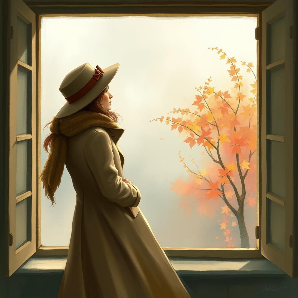 Nostalgic Woman Watches Seasons Change: Impressionist Style
