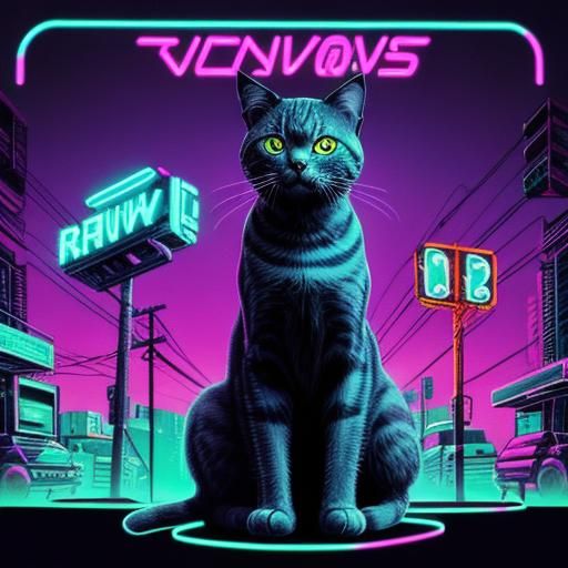 Synthwave Cats in Neon Retro Style