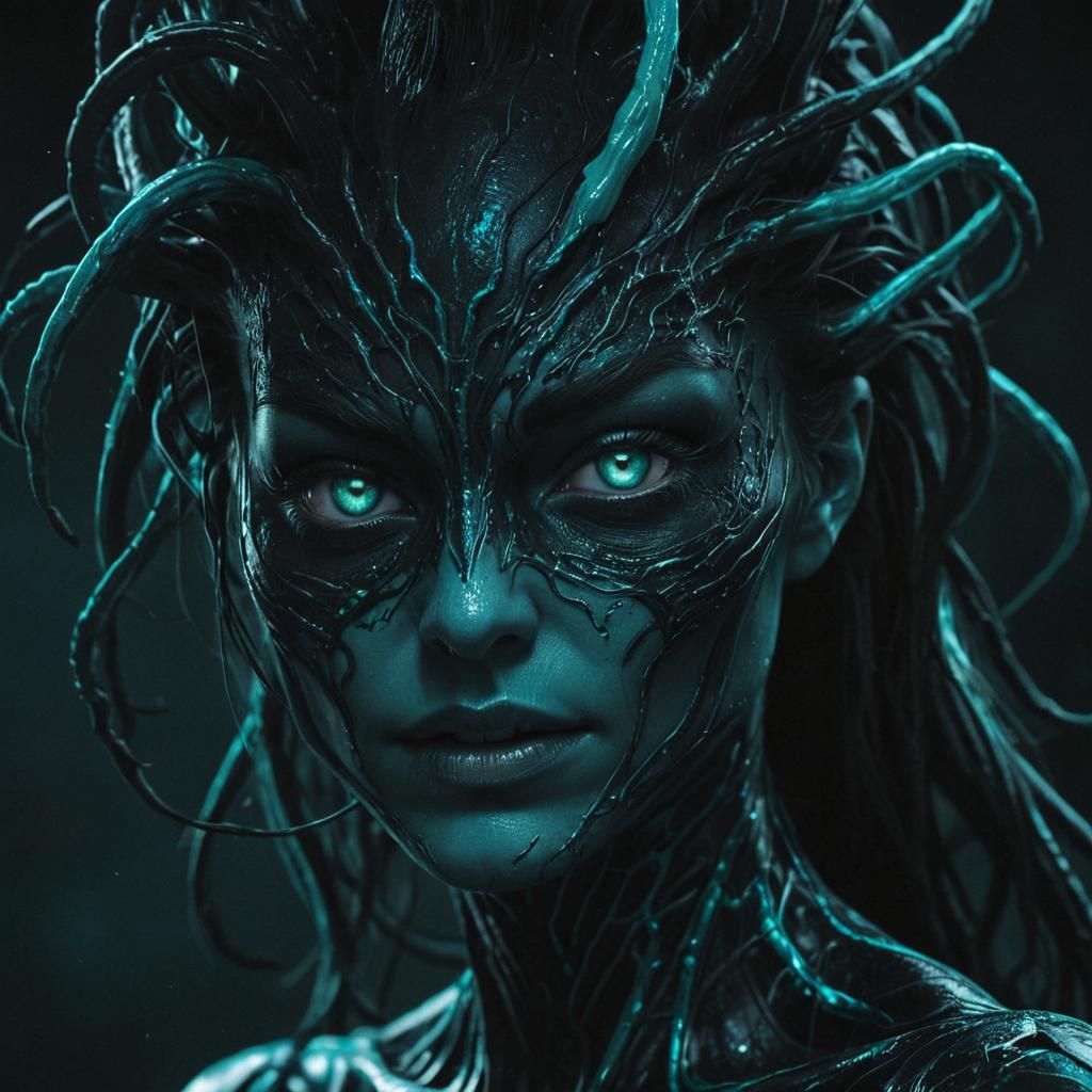 Turquoise Symbiote: Woman Merged with Alien Creature