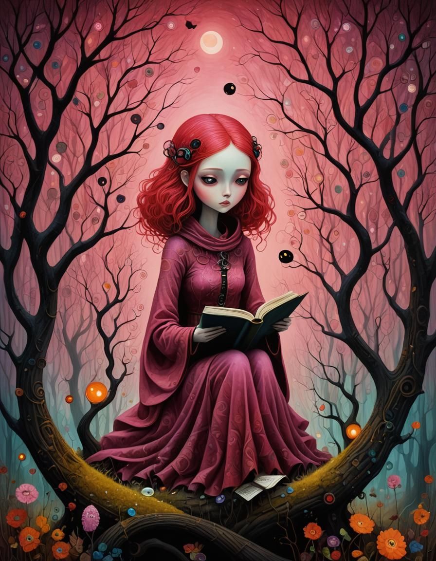 Woman Reading: Cyberpunk Fairytale Digital Art