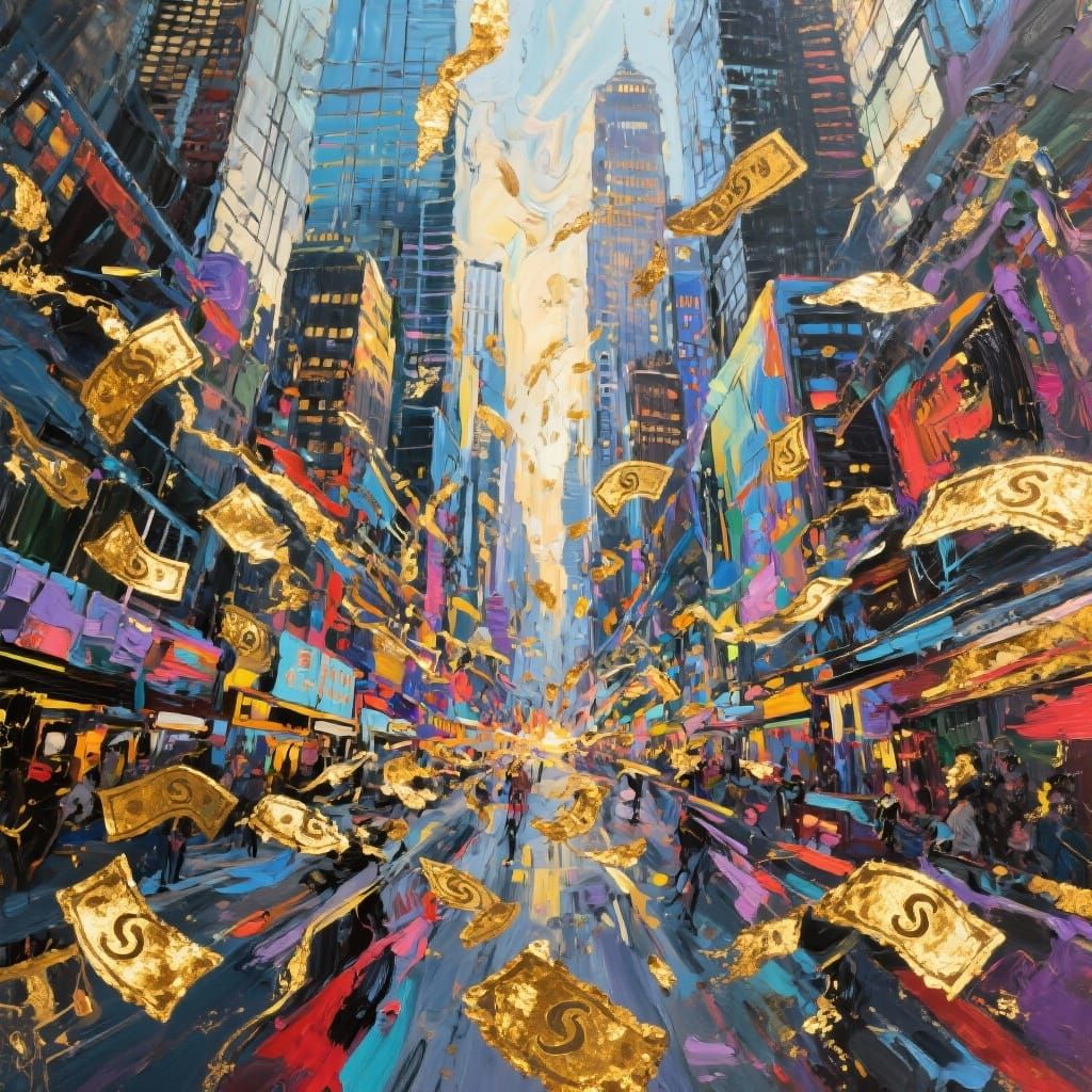 Abstract Financial District Energy in Bold Oil Painting