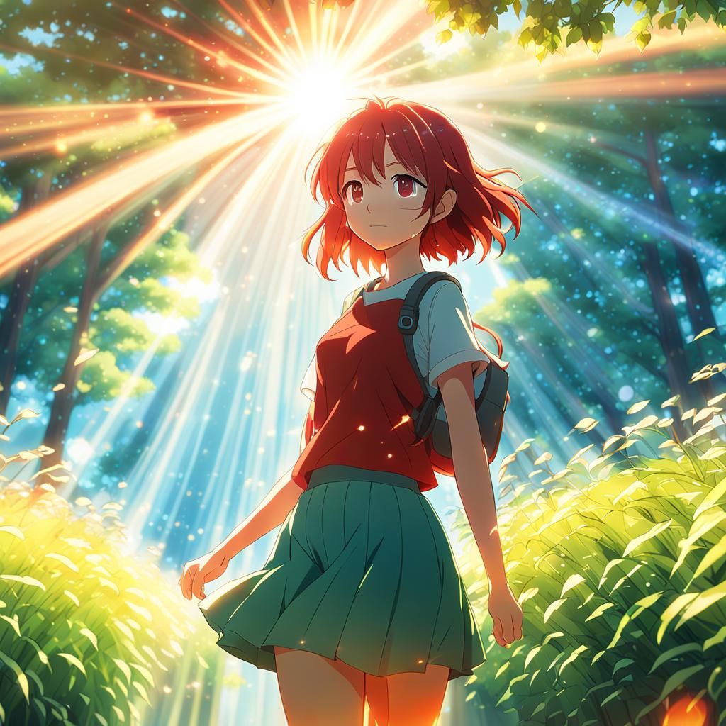 Anime Woman in Red: Ghibli Style Digital Illustration