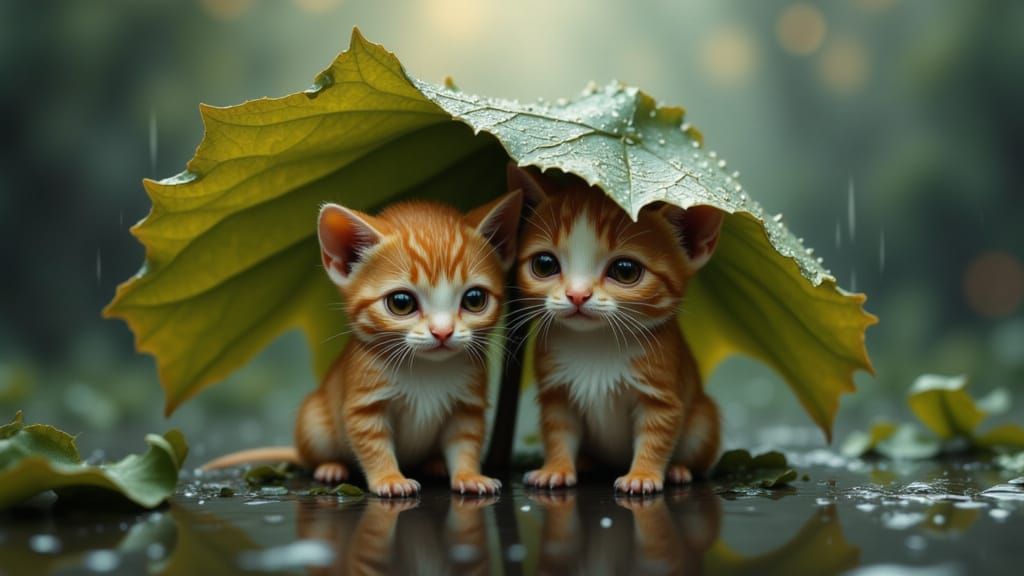 <lora:Automne dore:1.0> Petite  chat, sous la pluie à coté d...