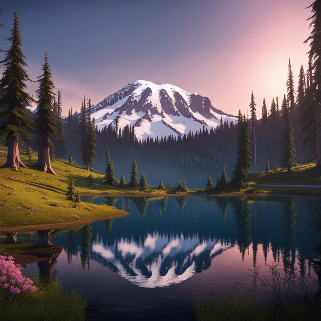 Mt. Rainier and Tipsoo Lake: Fantasy Matte Painting