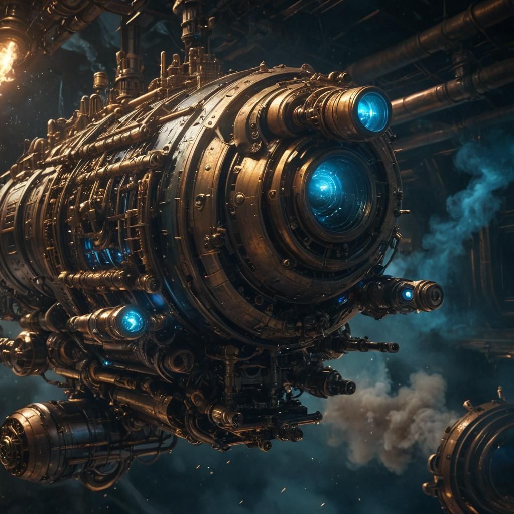 Steampunk Spaceship Concept Art in Deep Space