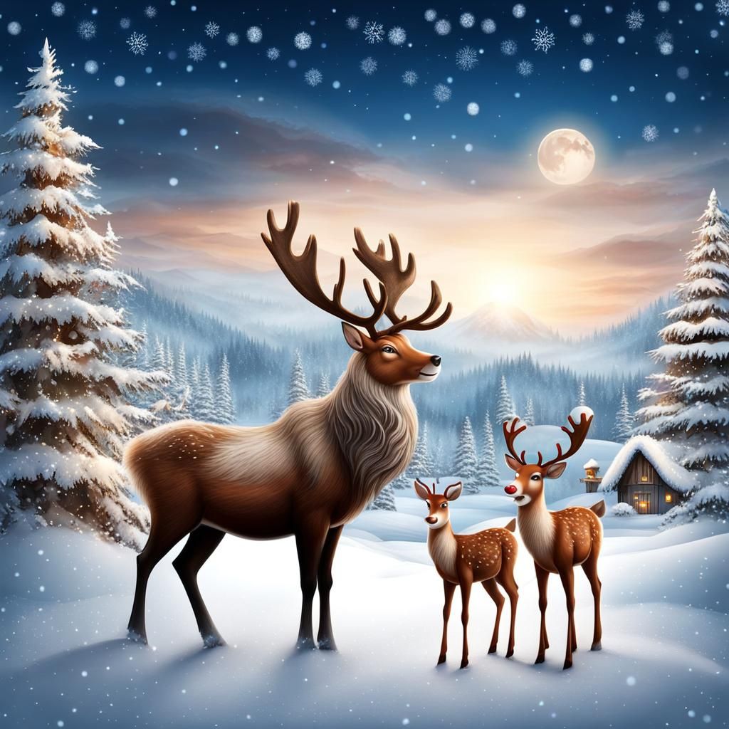 Realistic Christmas Scene with Santa and Reindeer