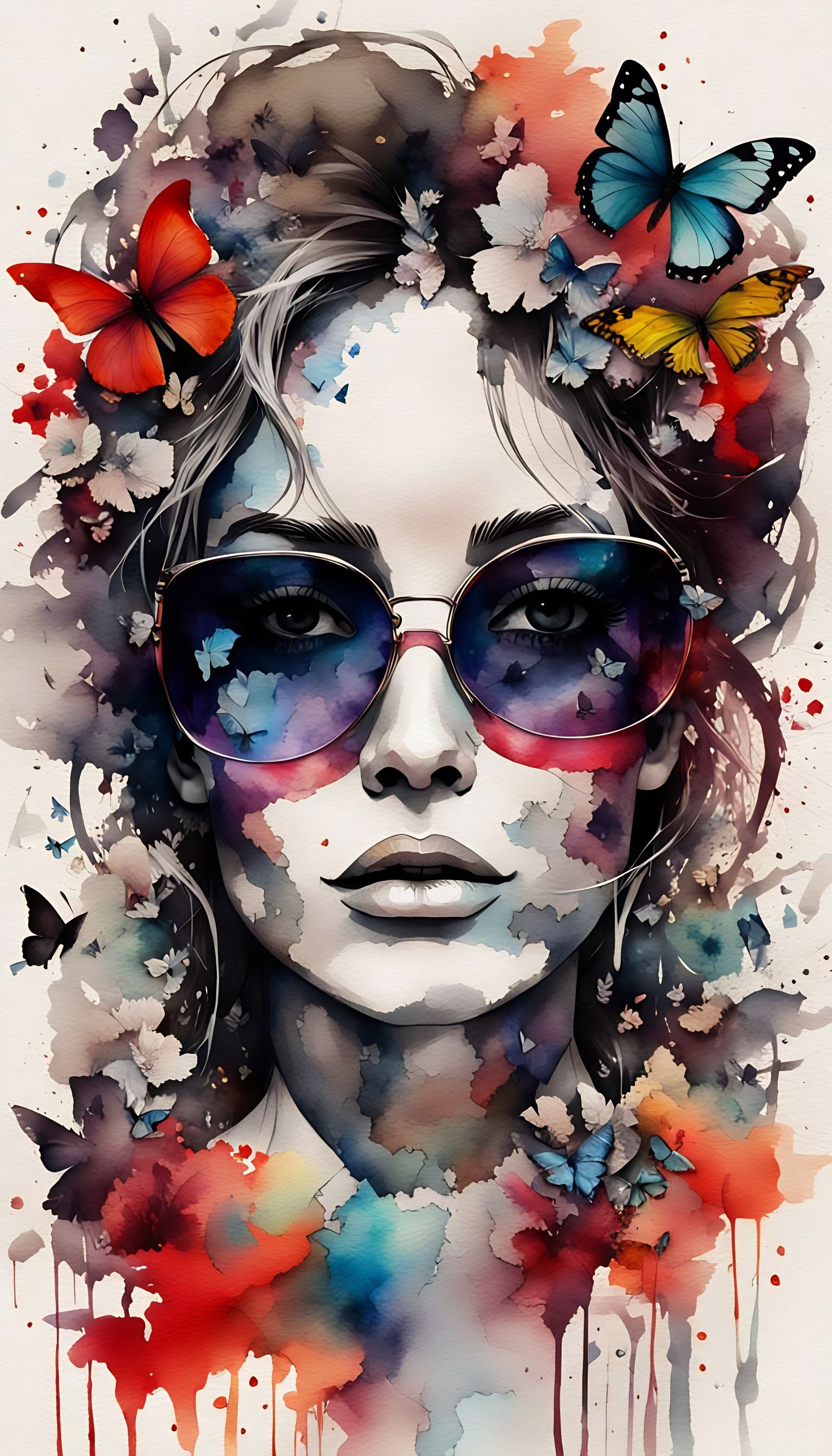 Surrealist City Girl with Whimsical Flowers and Urban Landsc...